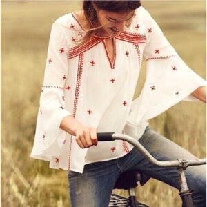 ANTHROPOLOGIE FLOREAT Adena Boho Embroidered Peasant
Gauze Top Size 8, EUC!